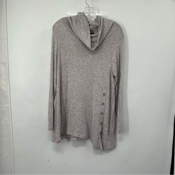 Misia Size XL Gray Cowl Neck Lightweight  Asymmetrical Hem Sweater/Tunic Top - Picture 1 of 9